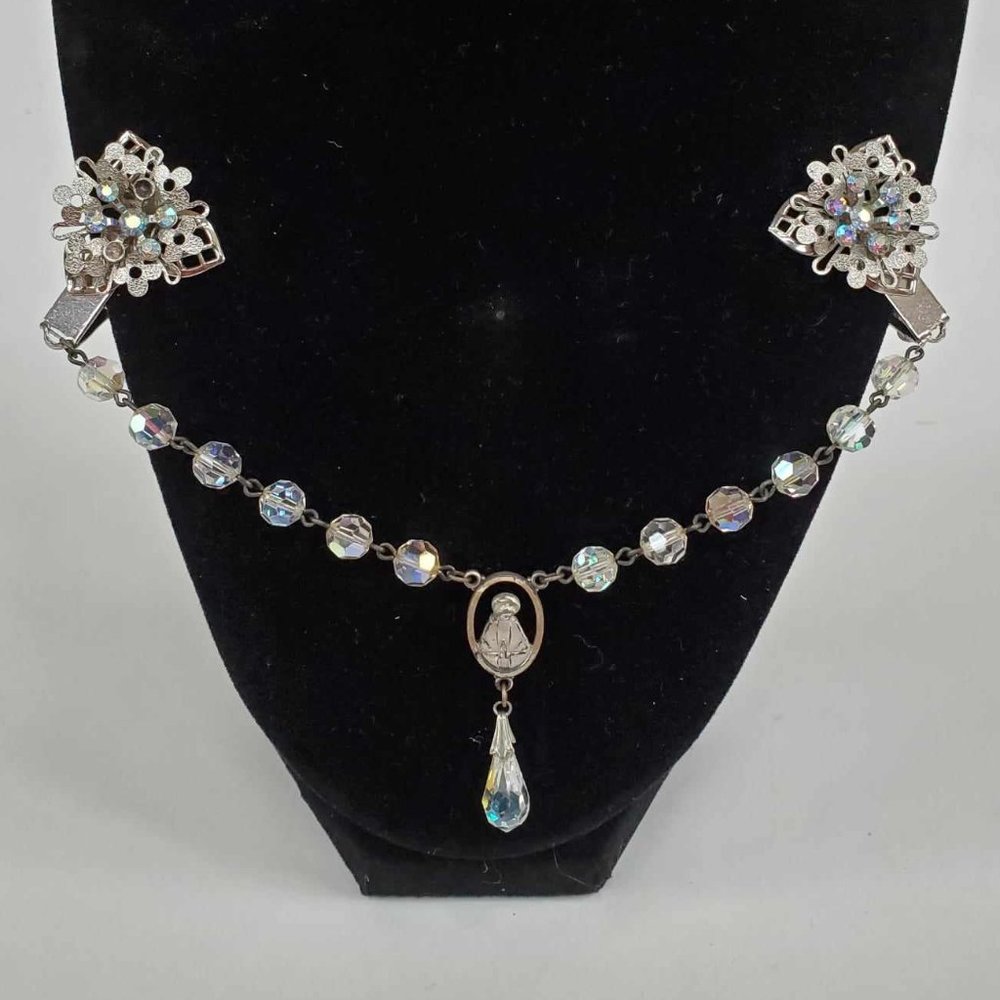 Vintage Fur/Shawl Clip w/Jesus and Madonna - Aurora Borealis Swarovski Crystals